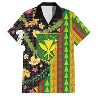 Hawaiian Tropical Plants Lei Family Matching Long Sleeve Bodycon Dress and Hawaiian Shirt Kanaka Maoli Tribal with Palaka Motifs LT03 Dad's Shirt - Short Sleeve Multicolor - Polynesian Pride