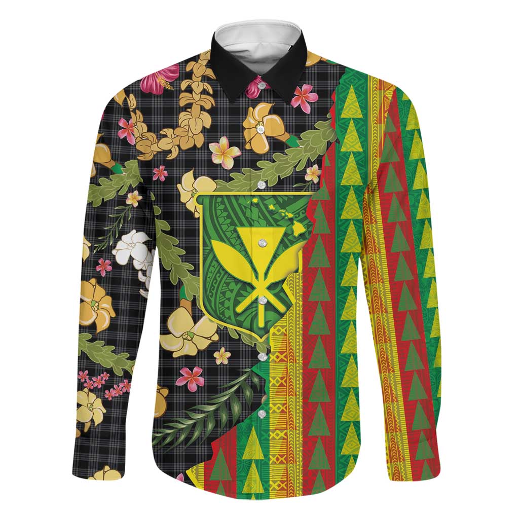 Hawaiian Tropical Plants Lei Family Matching Long Sleeve Bodycon Dress and Hawaiian Shirt Kanaka Maoli Tribal with Palaka Motifs LT03 Dad's Shirt - Long Sleeve Multicolor - Polynesian Pride