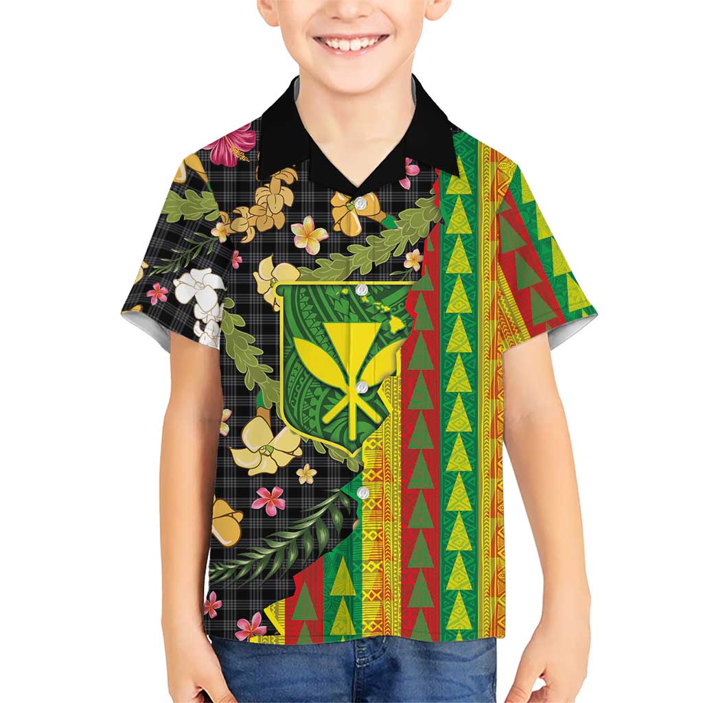 Hawaiian Tropical Plants Lei Family Matching Long Sleeve Bodycon Dress and Hawaiian Shirt Kanaka Maoli Tribal with Palaka Motifs LT03 Son's Shirt Multicolor - Polynesian Pride