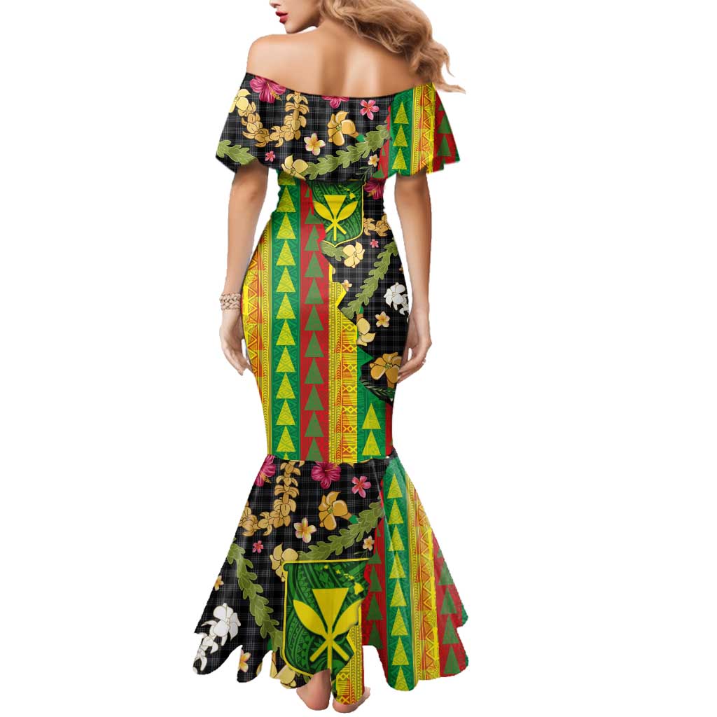 Hawaiian Tropical Plants Lei Family Matching Mermaid Dress and Hawaiian Shirt Kanaka Maoli Tribal with Palaka Motifs - Polynesian Pride