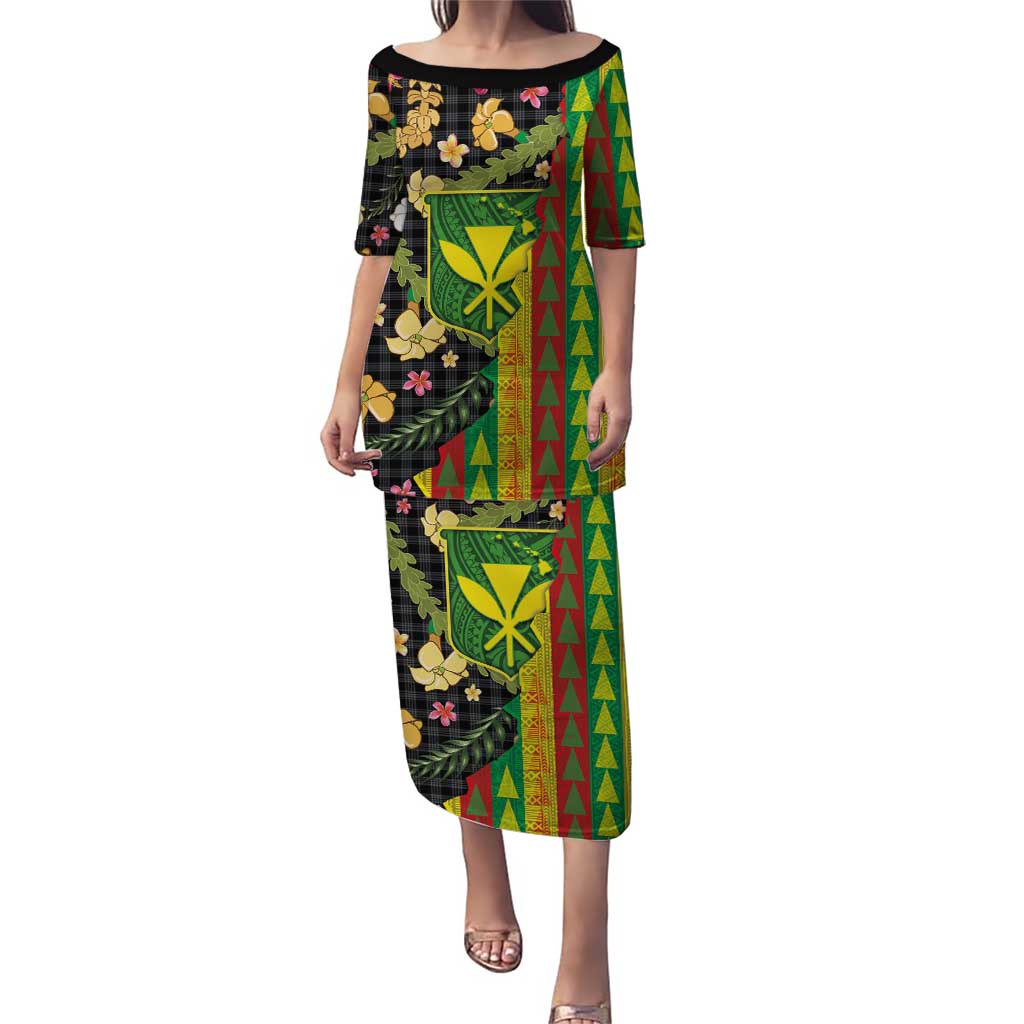 Hawaiian Tropical Plants Lei Family Matching Puletasi and Hawaiian Shirt Kanaka Maoli Tribal with Palaka Motifs - Polynesian Pride