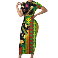 Hawaiian Tropical Plants Lei Family Matching Short Sleeve Bodycon Dress and Hawaiian Shirt Kanaka Maoli Tribal with Palaka Motifs - Polynesian Pride