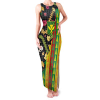 Hawaiian Tropical Plants Lei Family Matching Tank Maxi Dress and Hawaiian Shirt Kanaka Maoli Tribal with Palaka Motifs - Polynesian Pride
