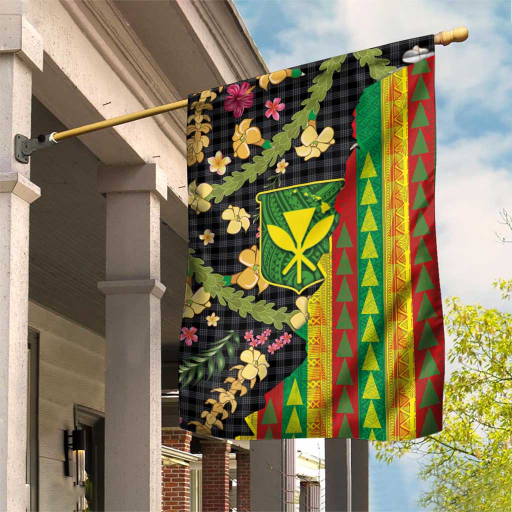 Hawaiian Tropical Plants Lei Garden Flag Kanaka Maoli Tribal with Palaka Motifs LT03 House Flag Multicolor - Polynesian Pride