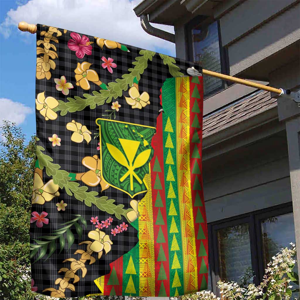 Hawaiian Tropical Plants Lei Garden Flag Kanaka Maoli Tribal with Palaka Motifs LT03 - Polynesian Pride