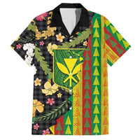 Hawaiian Tropical Plants Lei Hawaiian Shirt Kanaka Maoli Tribal with Palaka Motifs - Polynesian Pride