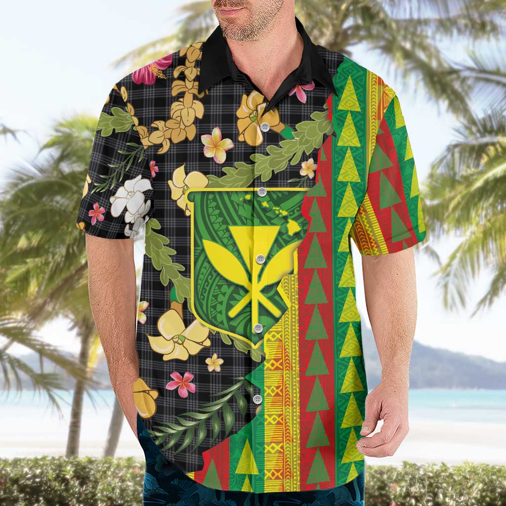Hawaiian Tropical Plants Lei Hawaiian Shirt Kanaka Maoli Tribal with Palaka Motifs - Polynesian Pride