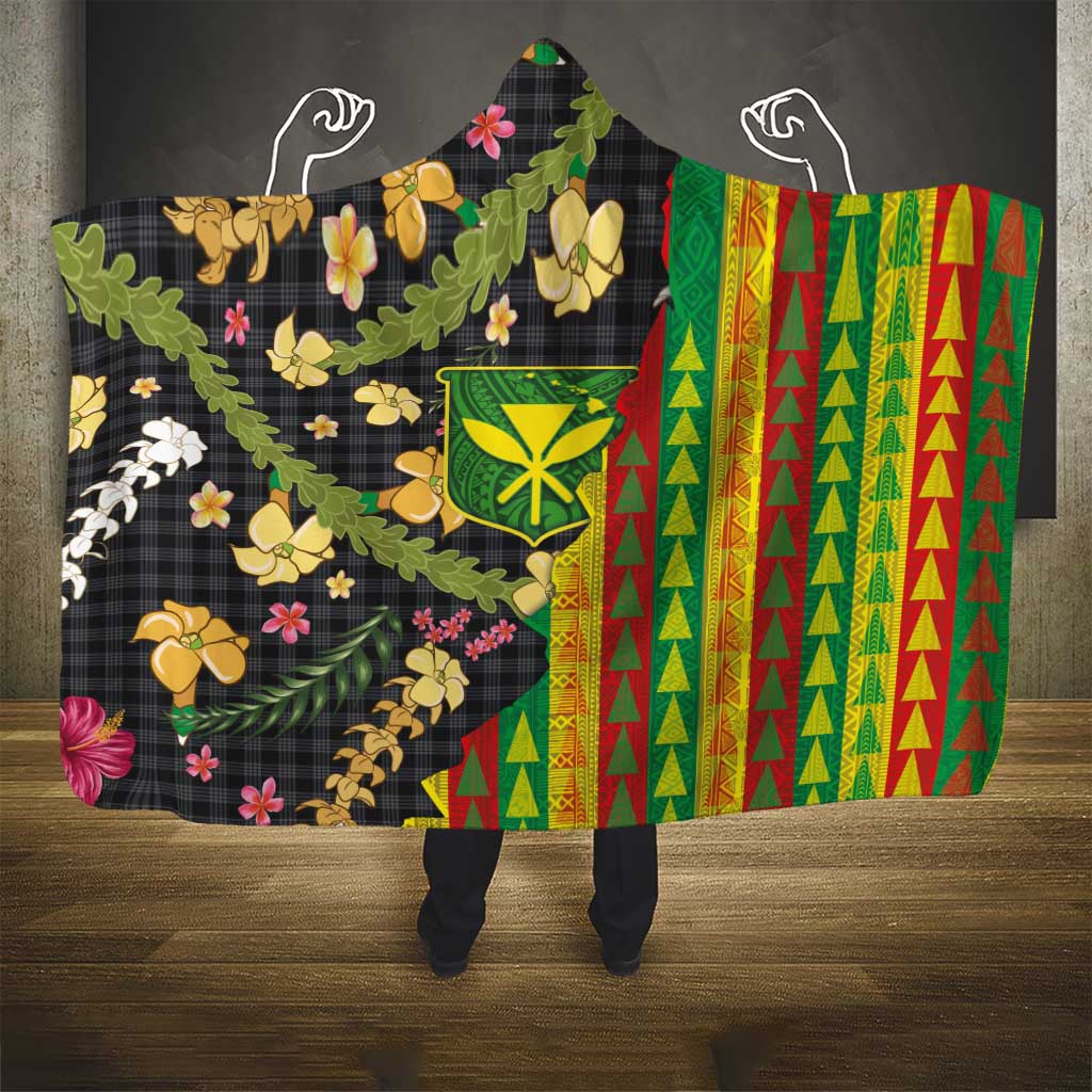 Hawaiian Tropical Plants Lei Hooded Blanket Kanaka Maoli Tribal with Palaka Motifs LT03 - Polynesian Pride