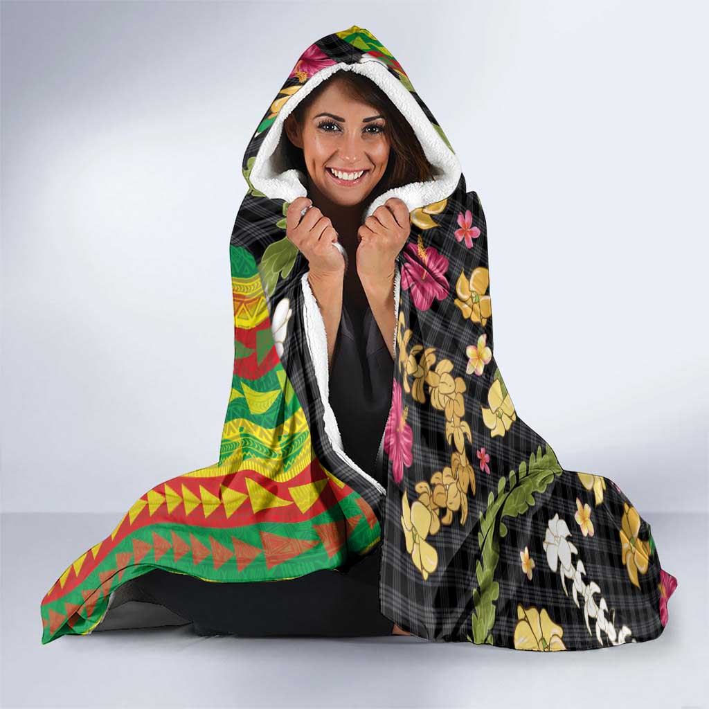 Hawaiian Tropical Plants Lei Hooded Blanket Kanaka Maoli Tribal with Palaka Motifs LT03 - Polynesian Pride