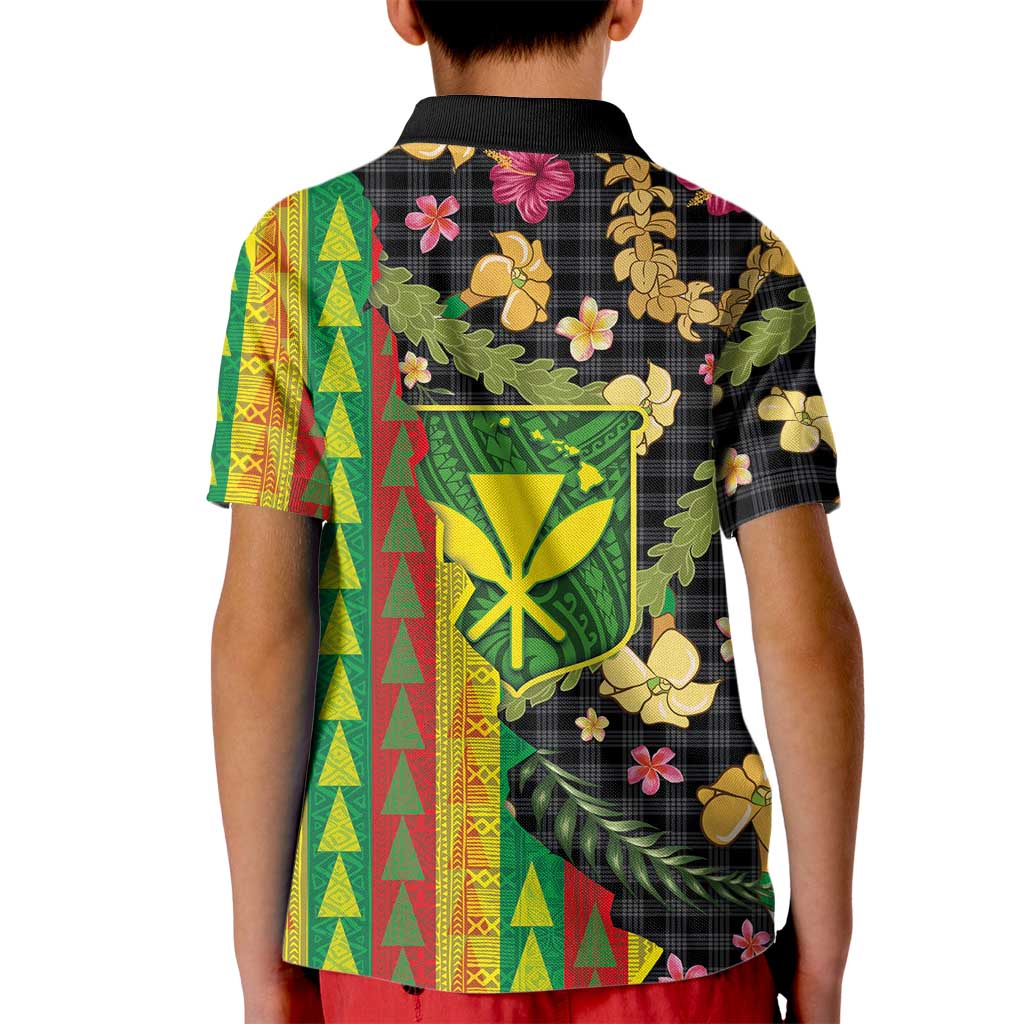 Hawaiian Tropical Plants Lei Kid Polo Shirt Kanaka Maoli Tribal with Palaka Motifs - Polynesian Pride