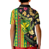 Hawaiian Tropical Plants Lei Kid Polo Shirt Kanaka Maoli Tribal with Palaka Motifs - Polynesian Pride