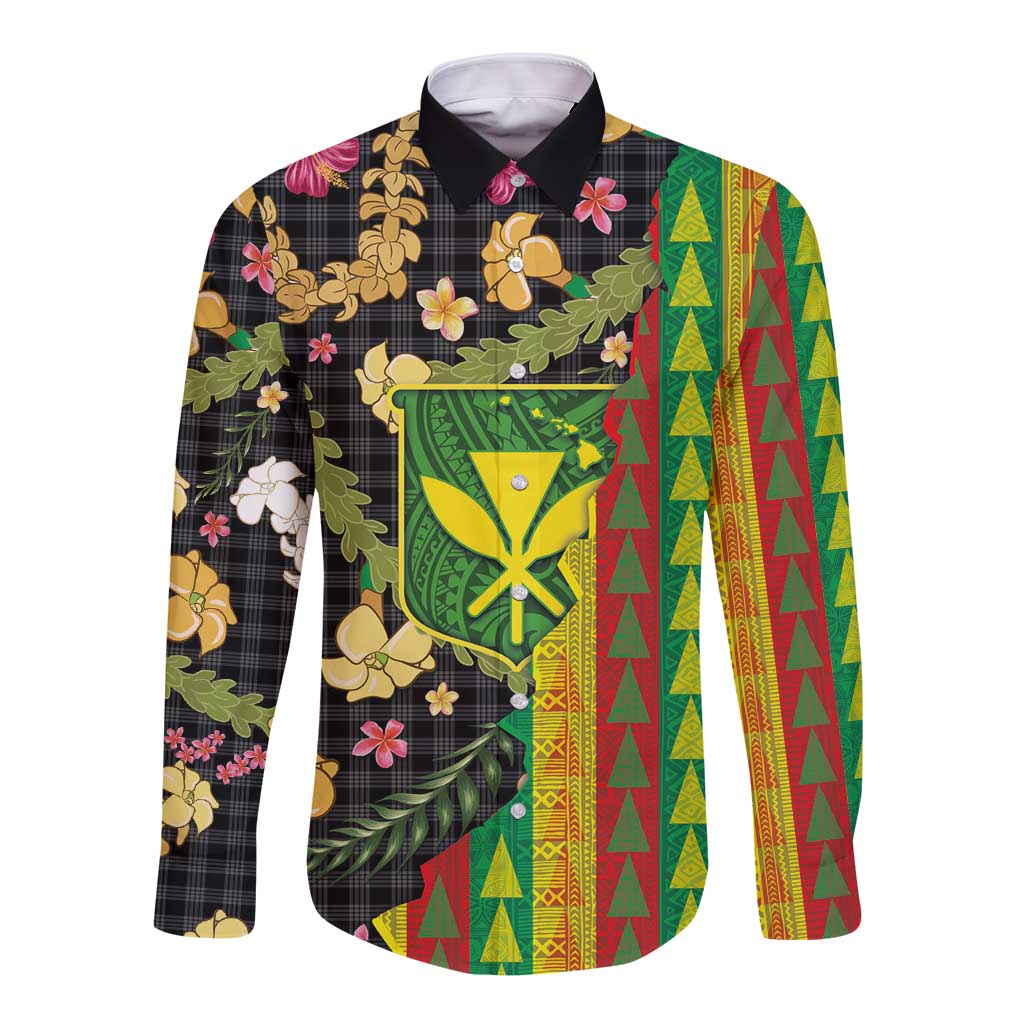 Hawaiian Tropical Plants Lei Long Sleeve Button Shirt Kanaka Maoli Tribal with Palaka Motifs LT03 Unisex Multicolor - Polynesian Pride