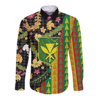 Hawaiian Tropical Plants Lei Long Sleeve Button Shirt Kanaka Maoli Tribal with Palaka Motifs LT03 Unisex Multicolor - Polynesian Pride
