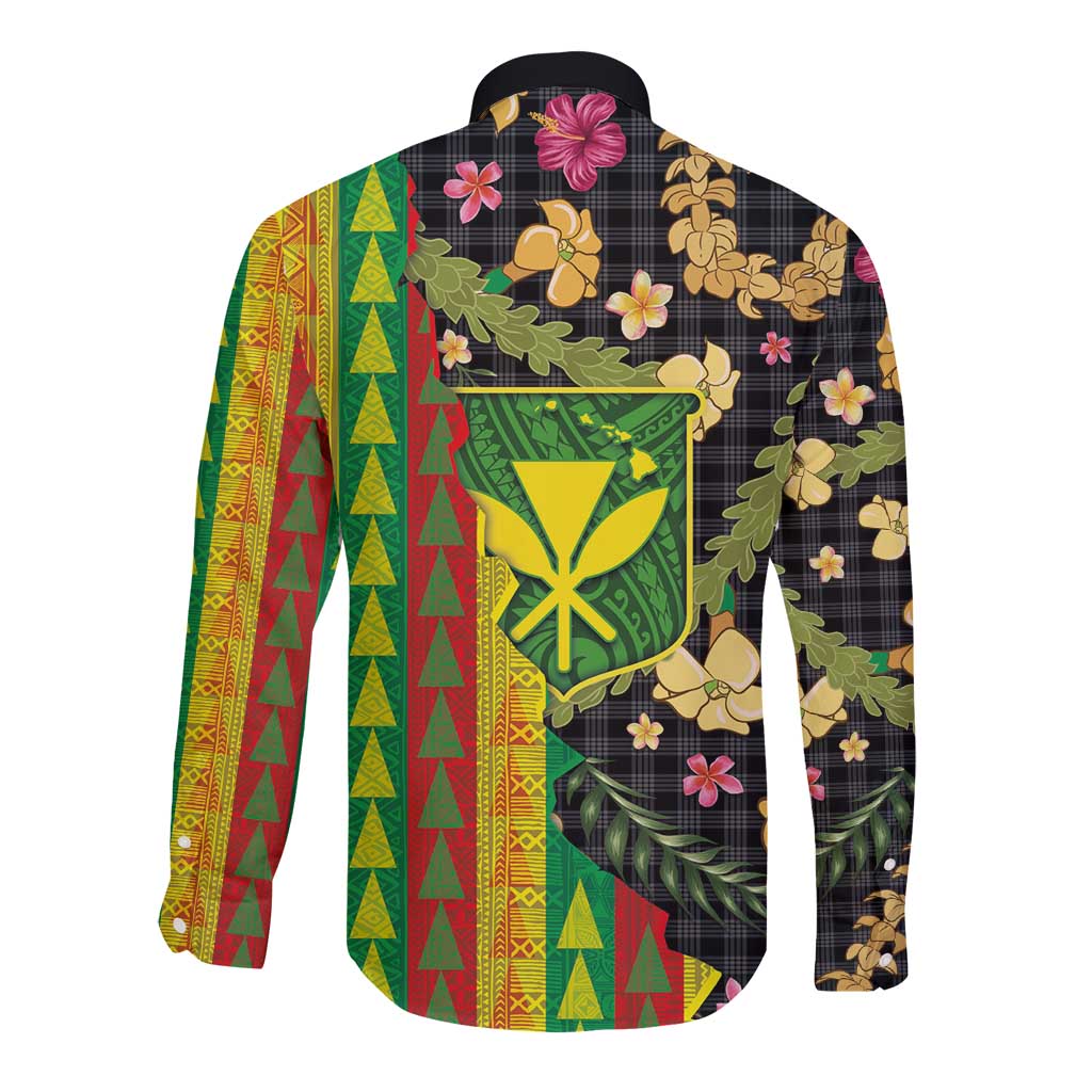 Hawaiian Tropical Plants Lei Long Sleeve Button Shirt Kanaka Maoli Tribal with Palaka Motifs LT03 - Polynesian Pride