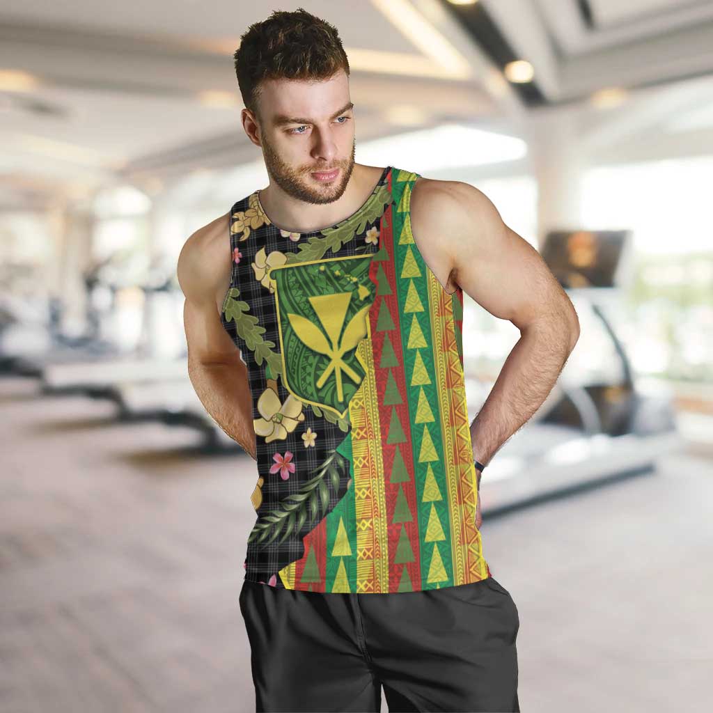 Hawaiian Tropical Plants Lei Men Tank Top Kanaka Maoli Tribal with Palaka Motifs LT03 Multicolor - Polynesian Pride
