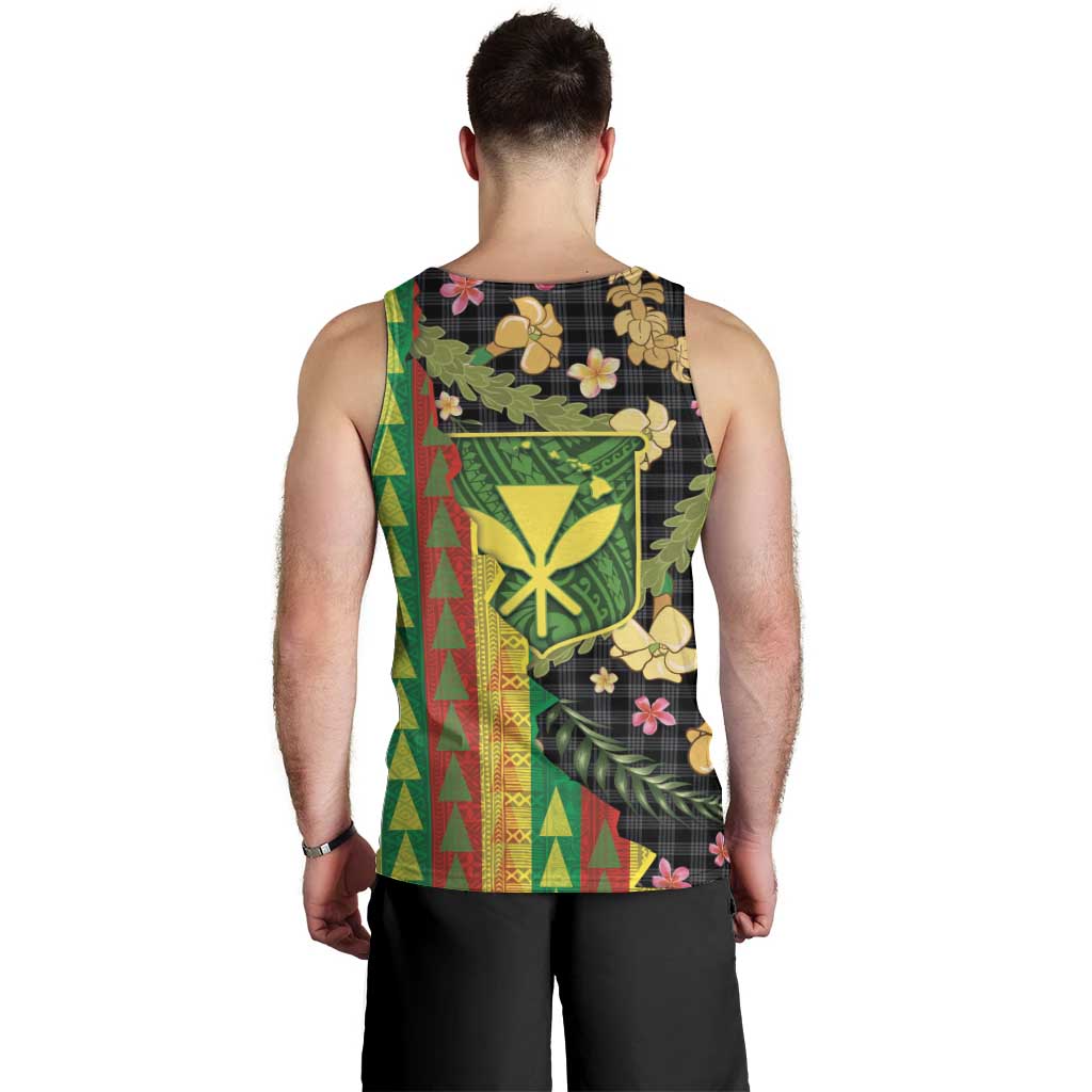 Hawaiian Tropical Plants Lei Men Tank Top Kanaka Maoli Tribal with Palaka Motifs LT03 - Polynesian Pride