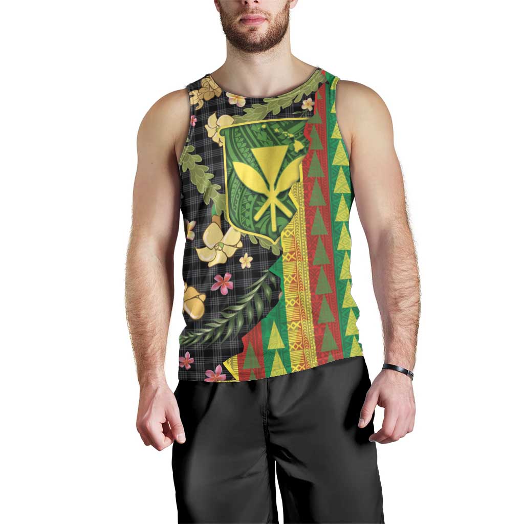 Hawaiian Tropical Plants Lei Men Tank Top Kanaka Maoli Tribal with Palaka Motifs LT03 - Polynesian Pride