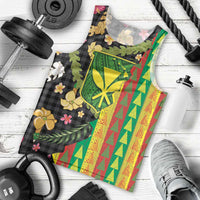 Hawaiian Tropical Plants Lei Men Tank Top Kanaka Maoli Tribal with Palaka Motifs LT03 - Polynesian Pride