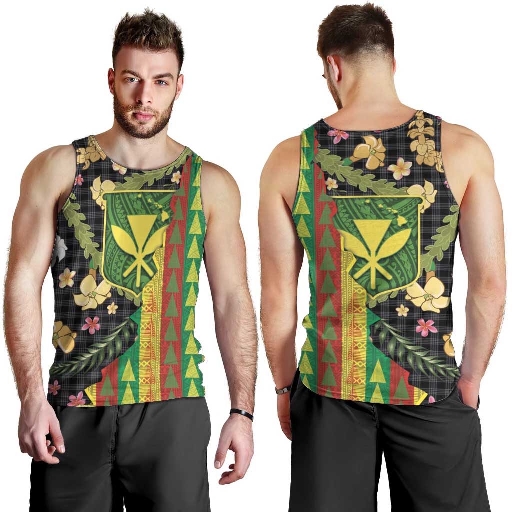 Hawaiian Tropical Plants Lei Men Tank Top Kanaka Maoli Tribal with Palaka Motifs LT03 - Polynesian Pride