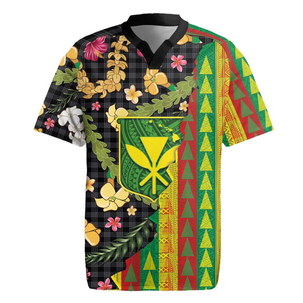 Hawaiian Tropical Plants Lei Rugby Jersey Kanaka Maoli Tribal with Palaka Motifs LT03 Multicolor - Polynesian Pride