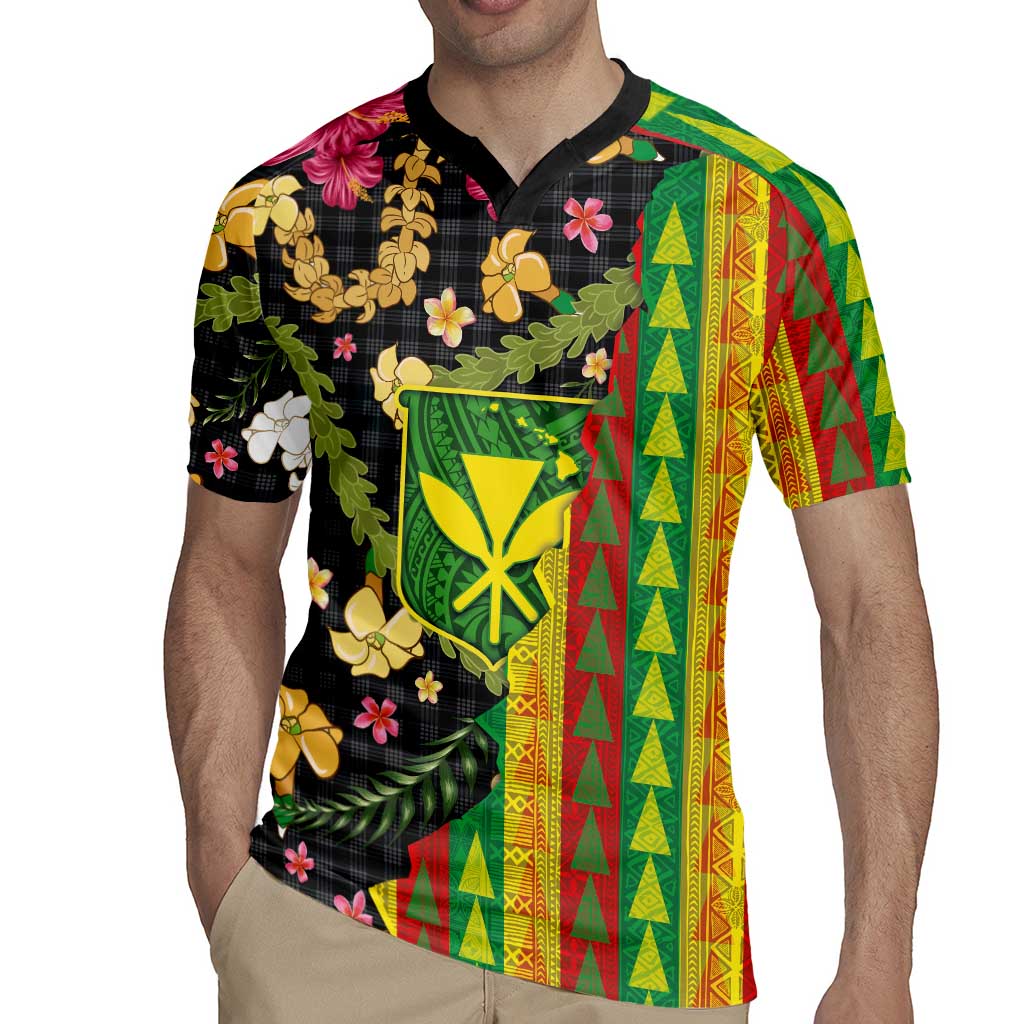 Hawaiian Tropical Plants Lei Rugby Jersey Kanaka Maoli Tribal with Palaka Motifs LT03 - Polynesian Pride