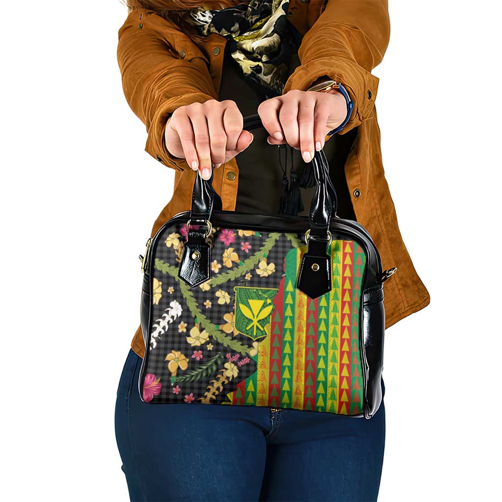Hawaiian Tropical Plants Lei Shoulder Handbag Kanaka Maoli Tribal with Palaka Motifs - Polynesian Pride