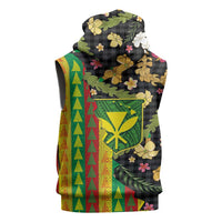Hawaiian Tropical Plants Lei Sleeveless Zip Hoodie Kanaka Maoli Tribal with Palaka Motifs - Polynesian Pride