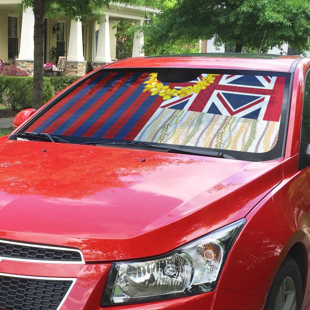 Hawaiian Tropical Plants Lei Auto Sun Shade National Flag Style LT03 - Polynesian Pride