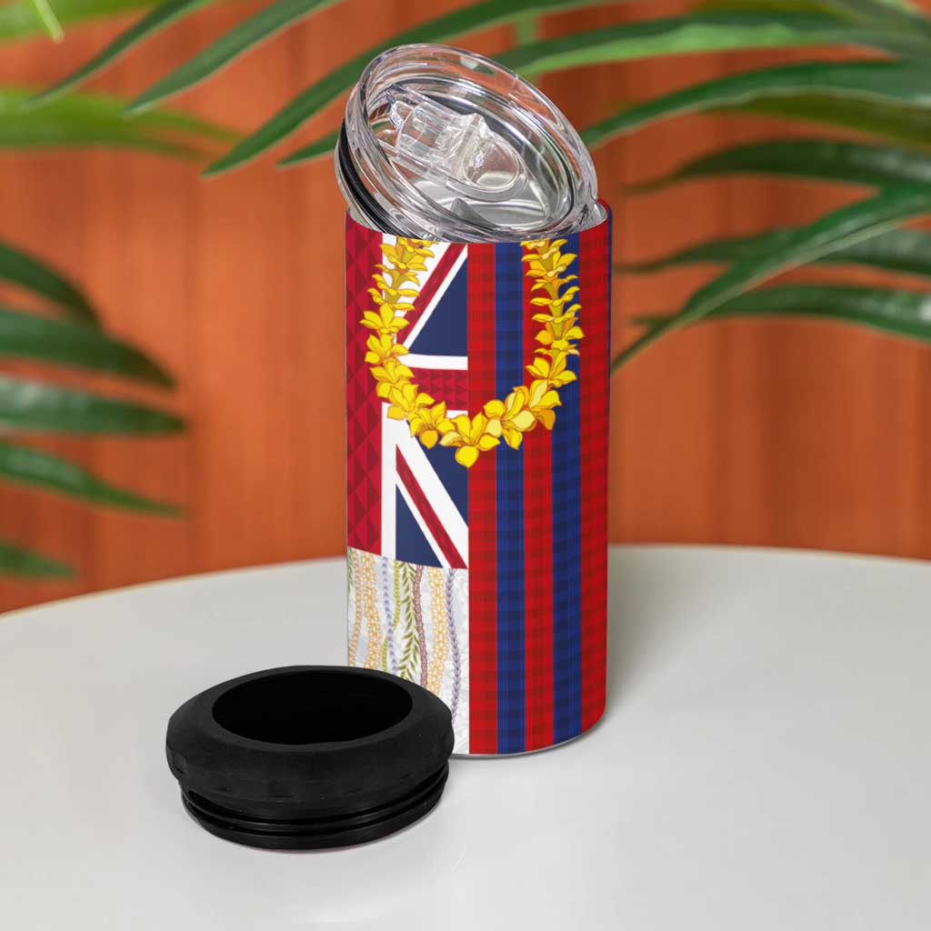 Hawaiian Tropical Plants Lei 4 in 1 Can Cooler Tumbler National Flag Style LT03 - Polynesian Pride