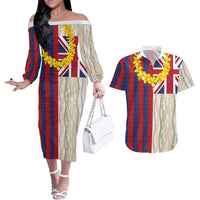 Hawaiian Tropical Plants Lei Couples Matching Off The Shoulder Long Sleeve Dress and Hawaiian Shirt National Flag Style - Polynesian Pride