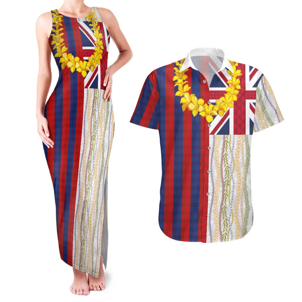 Hawaiian Tropical Plants Lei Couples Matching Tank Maxi Dress and Hawaiian Shirt National Flag Style LT03 Multicolor - Polynesian Pride