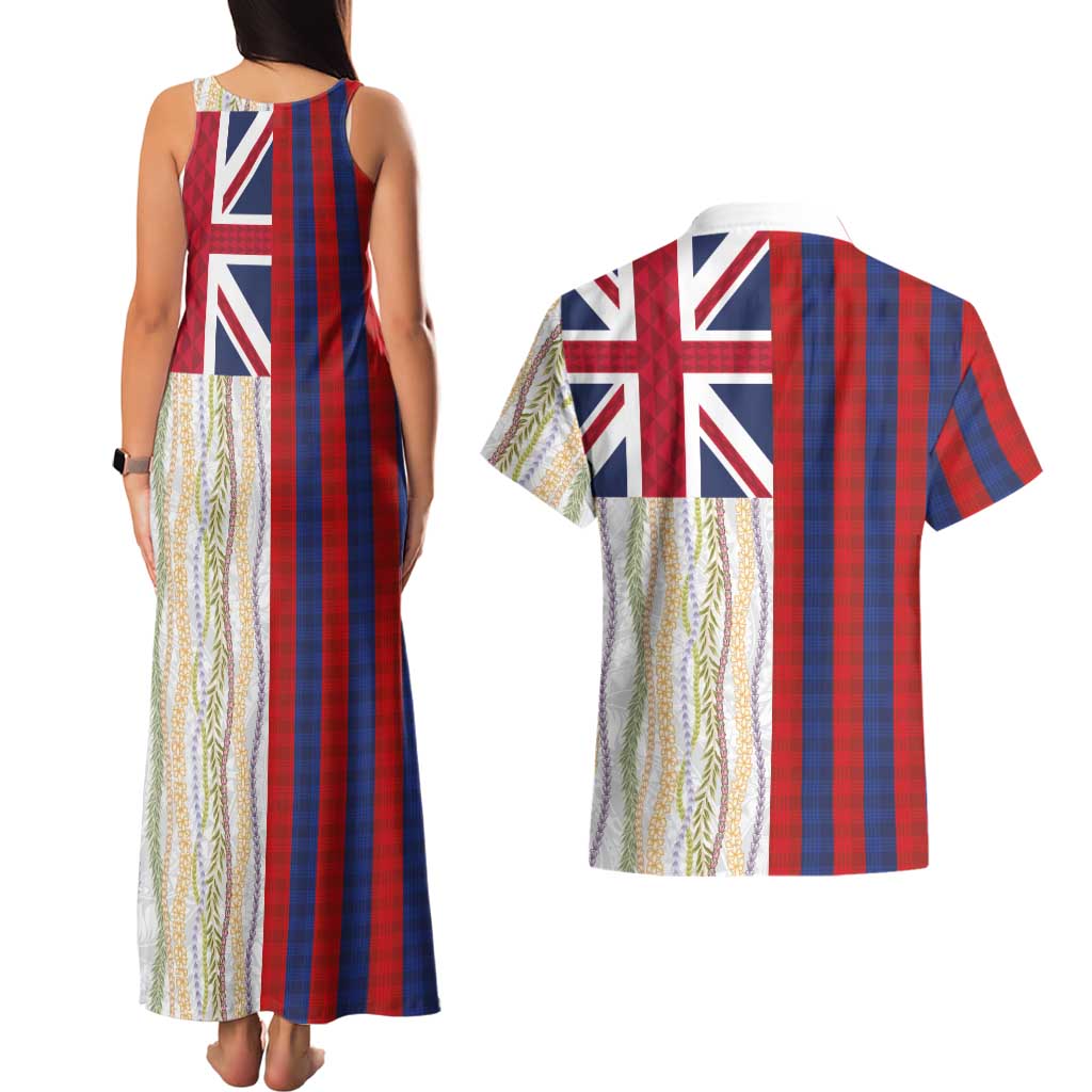 Hawaiian Tropical Plants Lei Couples Matching Tank Maxi Dress and Hawaiian Shirt National Flag Style LT03 - Polynesian Pride