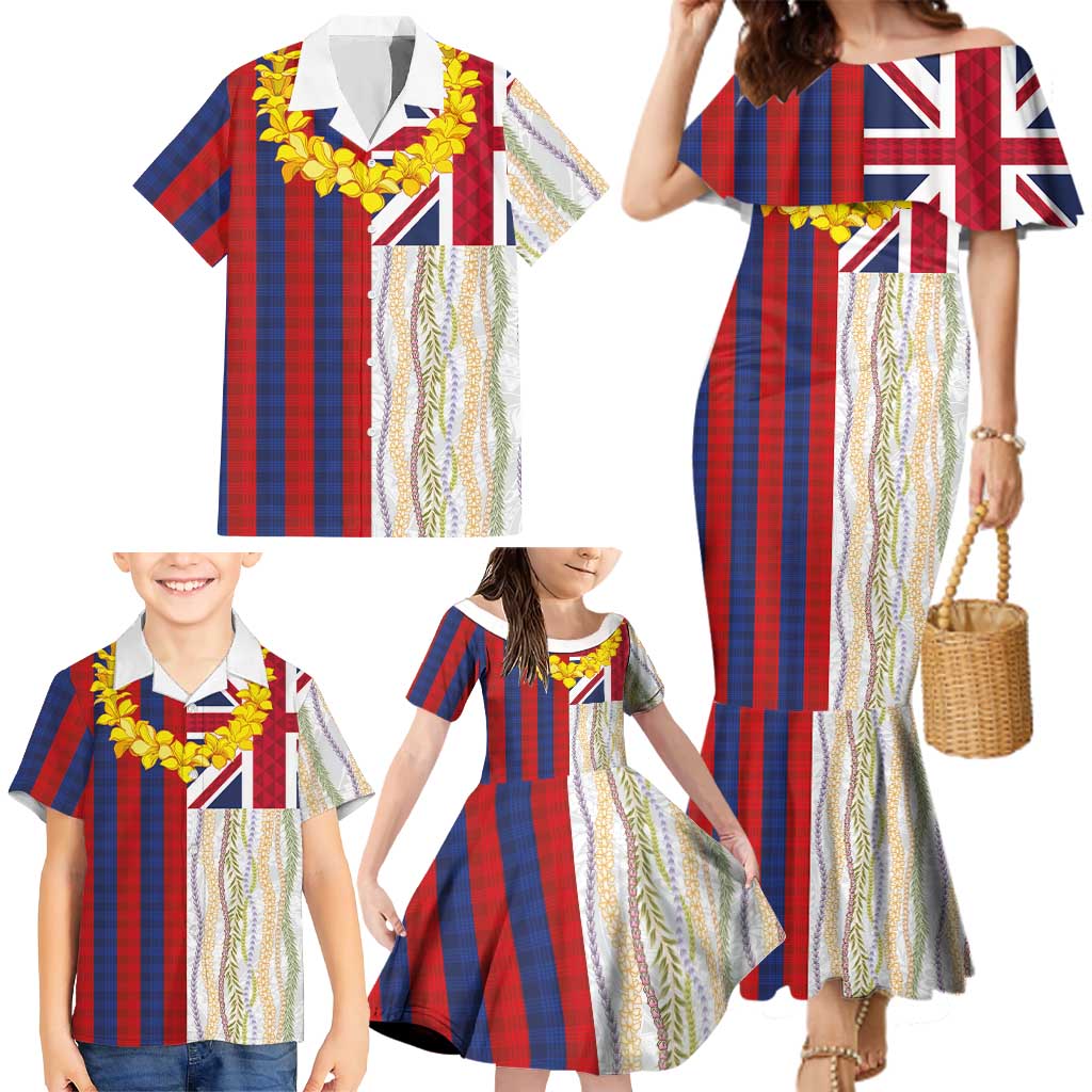 Hawaiian Tropical Plants Lei Family Matching Mermaid Dress and Hawaiian Shirt National Flag Style - Polynesian Pride