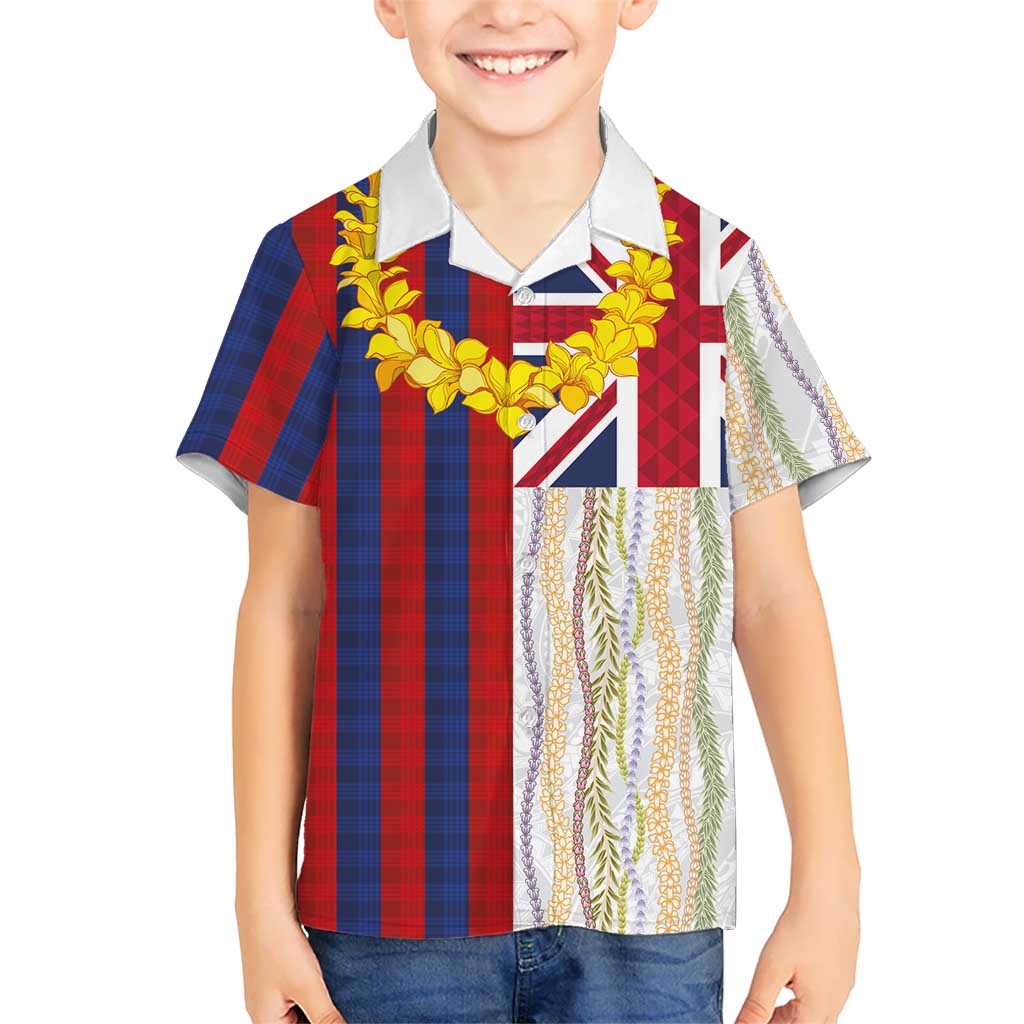 Hawaiian Tropical Plants Lei Family Matching Off Shoulder Short Dress and Hawaiian Shirt National Flag Style - Polynesian Pride