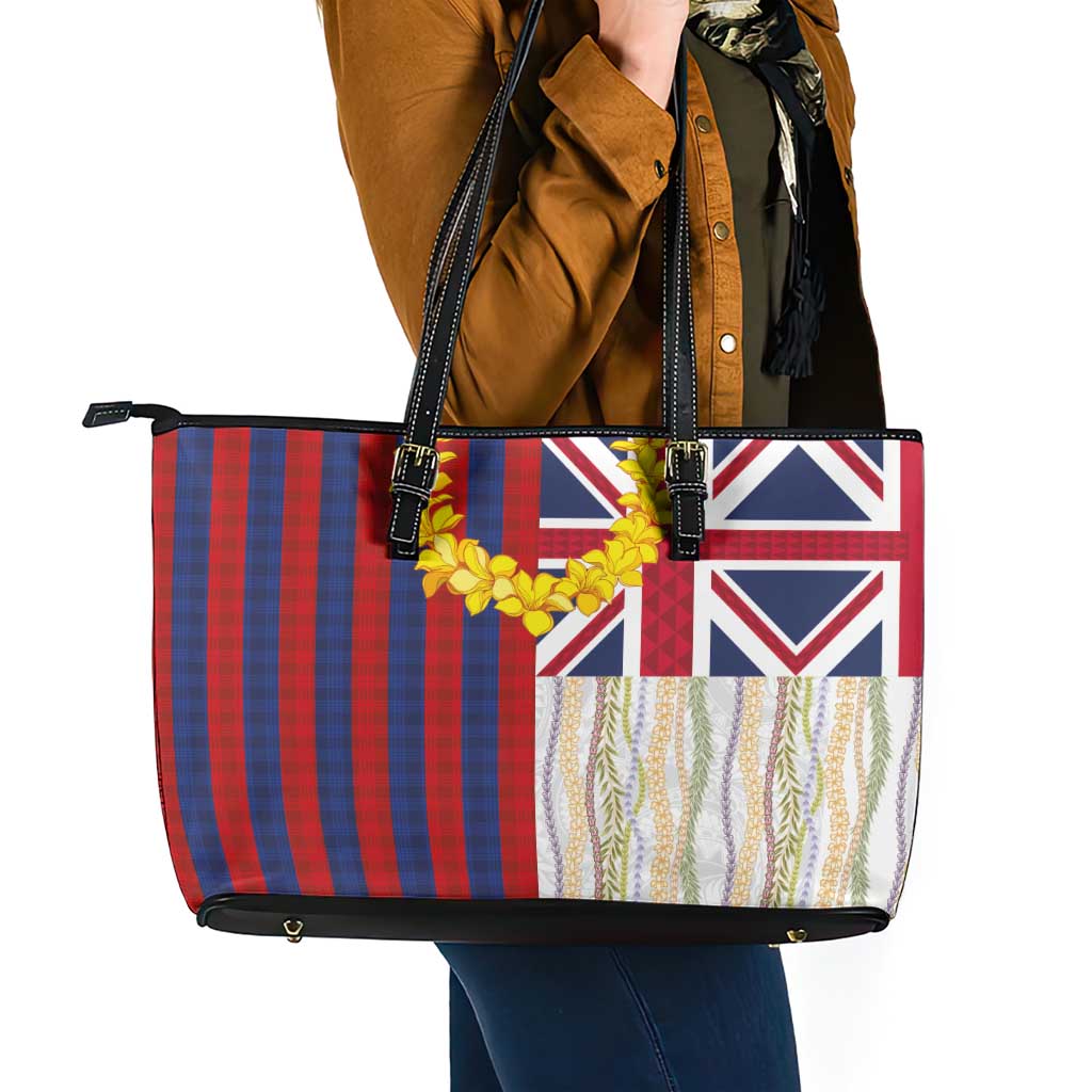 Hawaiian Tropical Plants Lei Leather Tote Bag National Flag Style LT03 - Polynesian Pride