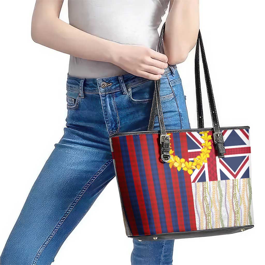 Hawaiian Tropical Plants Lei Leather Tote Bag National Flag Style LT03 - Polynesian Pride