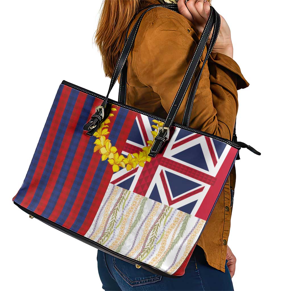 Hawaiian Tropical Plants Lei Leather Tote Bag National Flag Style LT03 - Polynesian Pride