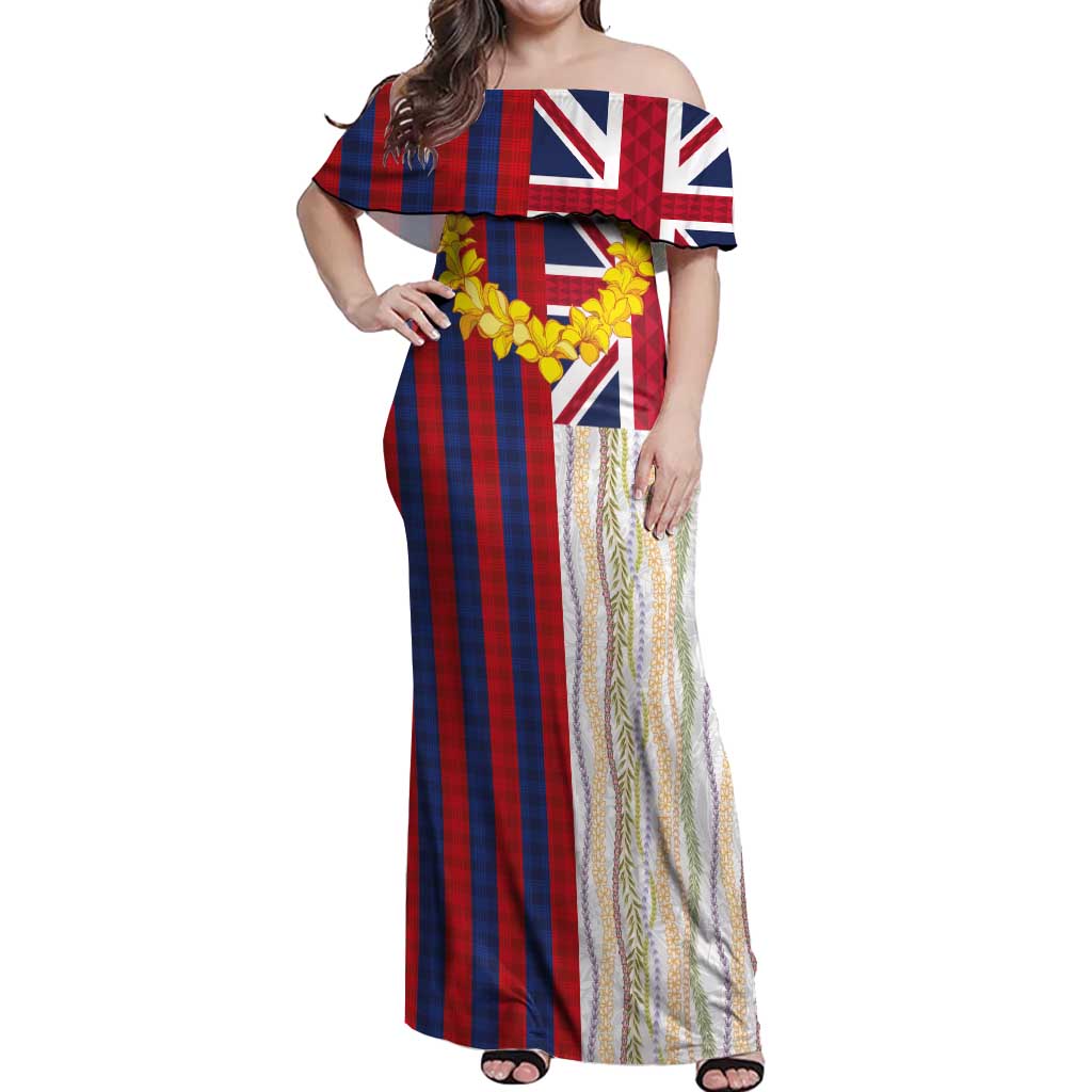 Hawaiian Tropical Plants Lei Off Shoulder Maxi Dress National Flag Style LT03 Women Multicolor - Polynesian Pride
