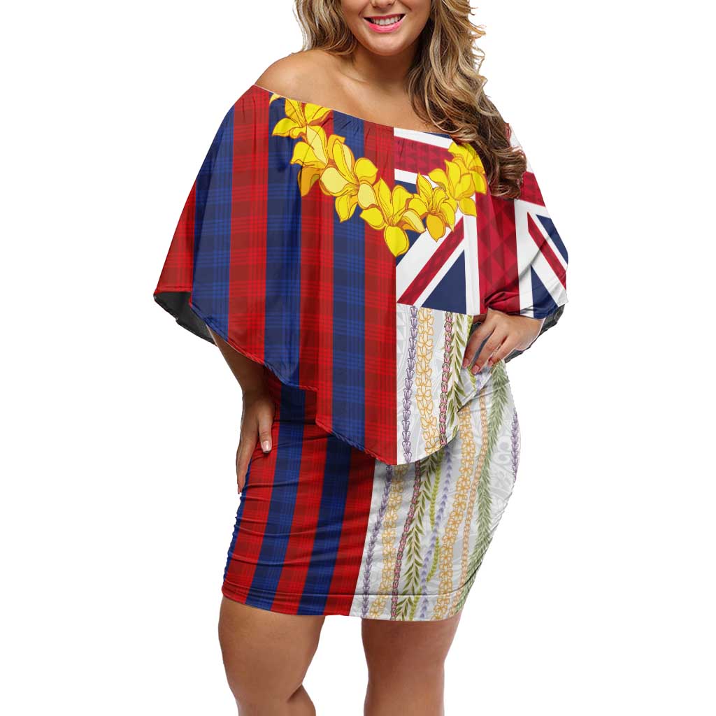 Hawaiian Tropical Plants Lei Off Shoulder Short Dress National Flag Style LT03 Women Multicolor - Polynesian Pride