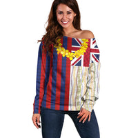 Hawaiian Tropical Plants Lei Off Shoulder Sweater National Flag Style LT03 Women Multicolor - Polynesian Pride