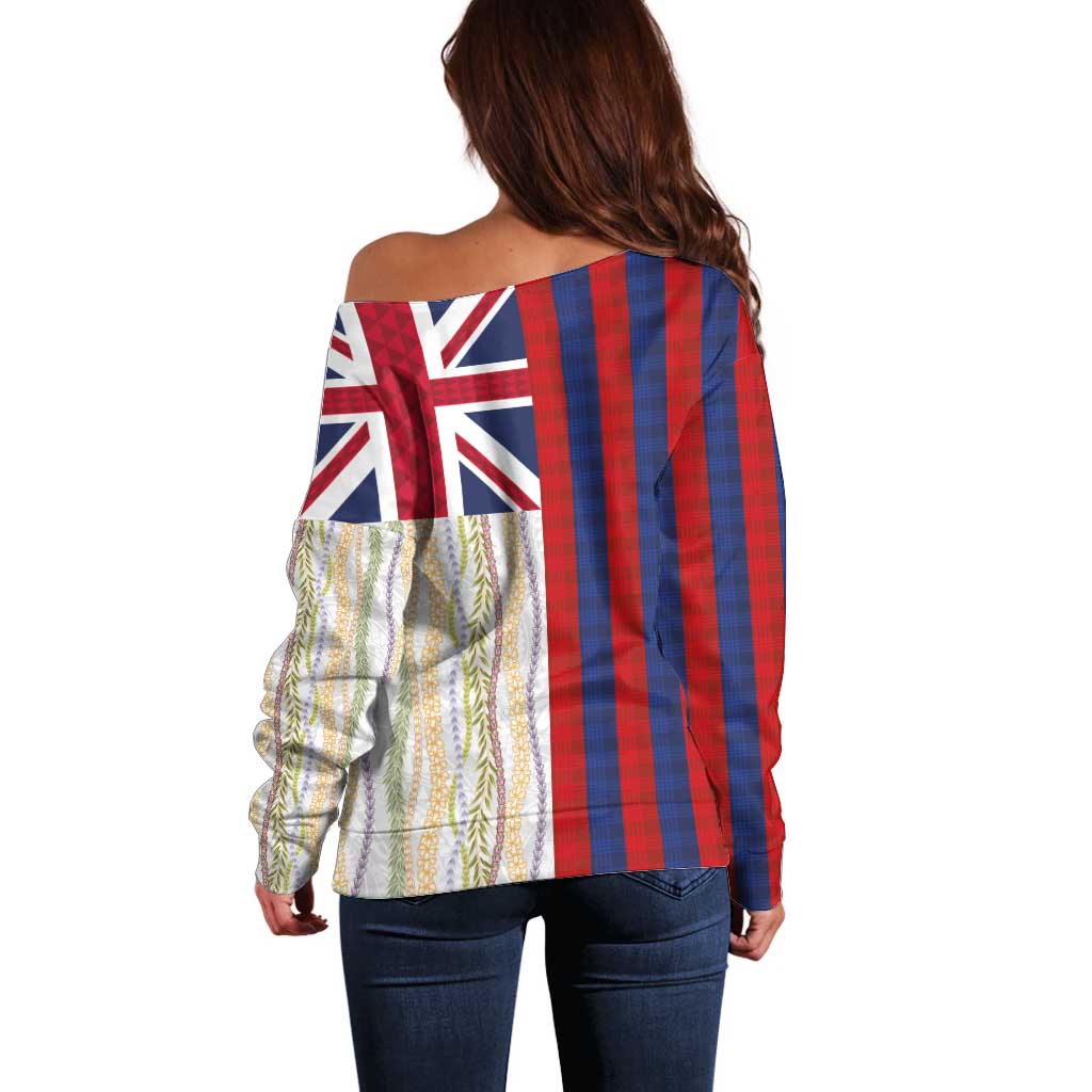 Hawaiian Tropical Plants Lei Off Shoulder Sweater National Flag Style LT03 - Polynesian Pride