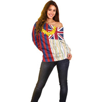 Hawaiian Tropical Plants Lei Off Shoulder Sweater National Flag Style LT03 - Polynesian Pride