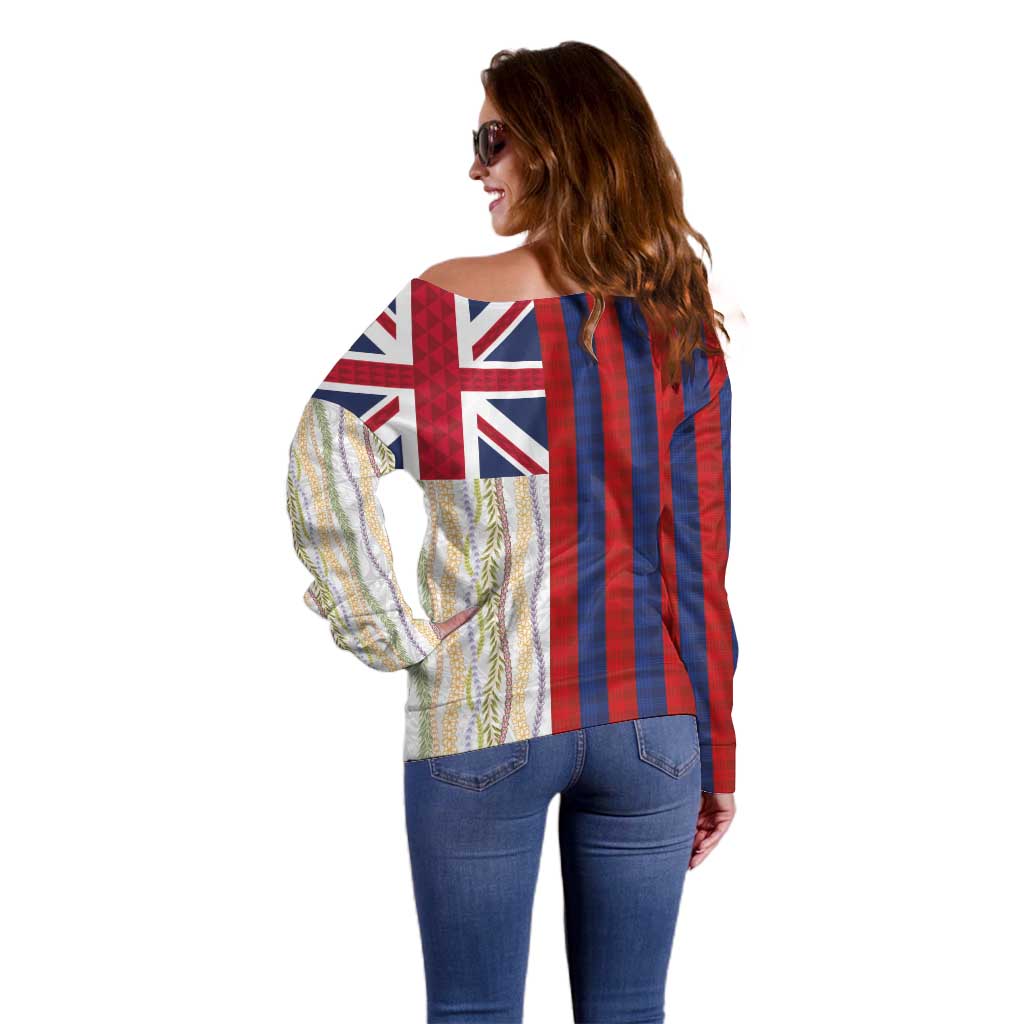 Hawaiian Tropical Plants Lei Off Shoulder Sweater National Flag Style LT03 - Polynesian Pride