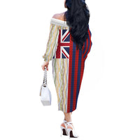 Hawaiian Tropical Plants Lei Off The Shoulder Long Sleeve Dress National Flag Style LT03 - Polynesian Pride