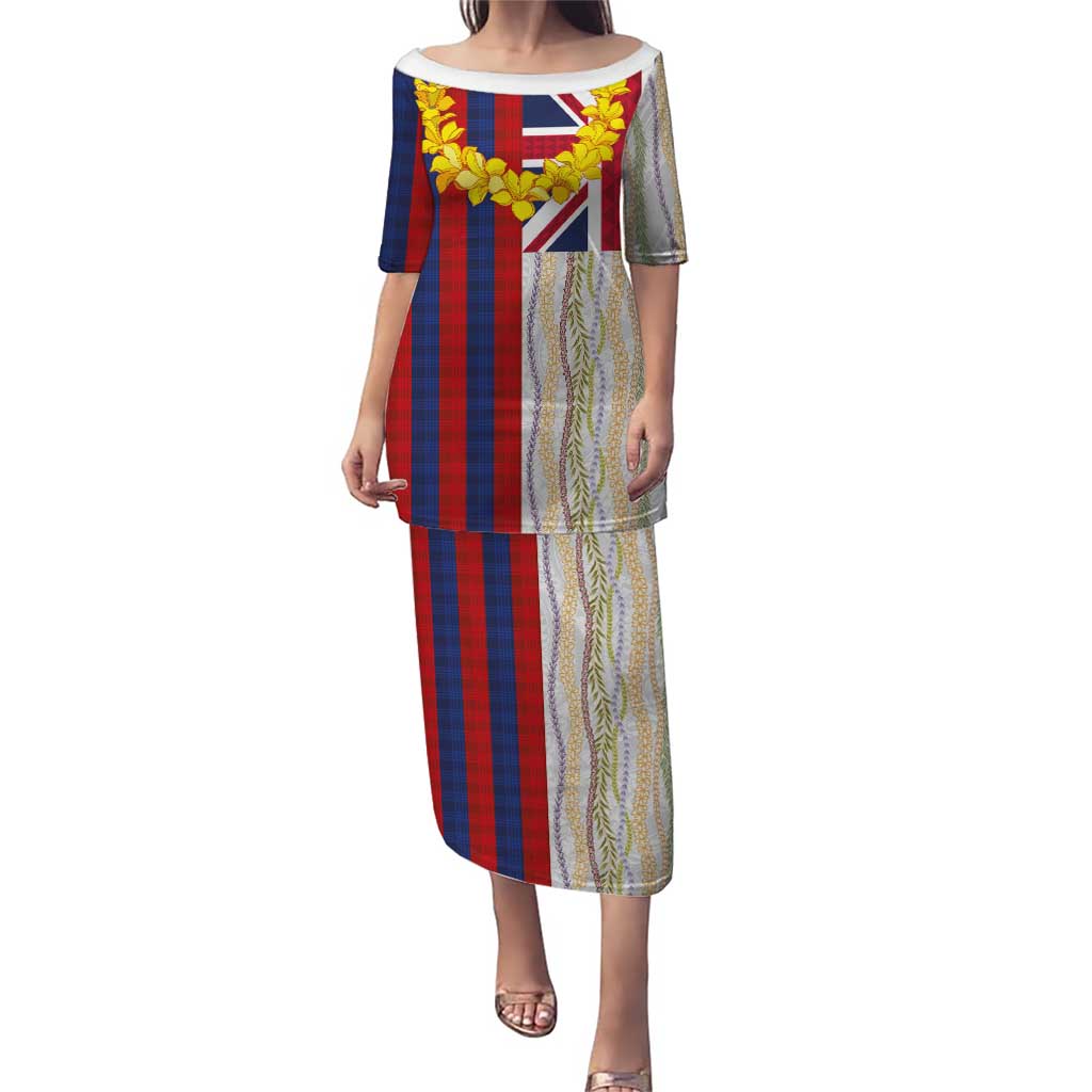 Hawaiian Tropical Plants Lei Puletasi National Flag Style LT03 Long Dress Multicolor - Polynesian Pride