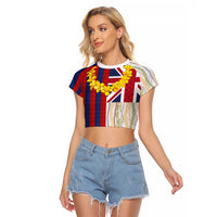 Hawaiian Tropical Plants Lei Raglan Cropped T Shirt National Flag Style LT03 Female Multicolor - Polynesian Pride