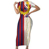 Hawaiian Tropical Plants Lei Short Sleeve Bodycon Dress National Flag Style LT03 Long Dress Multicolor - Polynesian Pride