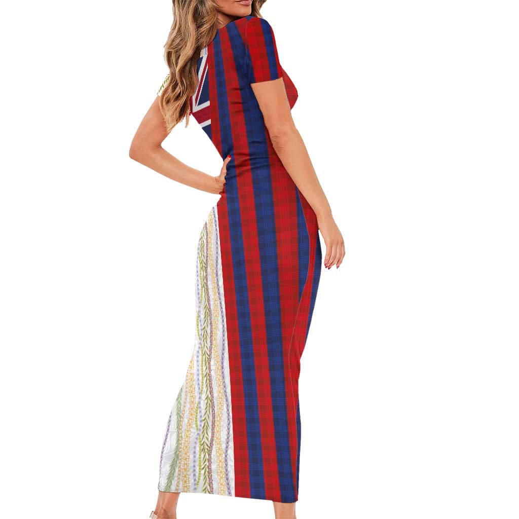 Hawaiian Tropical Plants Lei Short Sleeve Bodycon Dress National Flag Style LT03 - Polynesian Pride