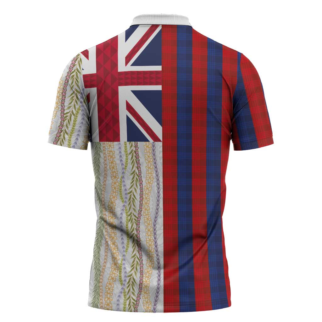 Hawaiian Tropical Plants Lei Zipper Polo Shirt National Flag Style - Polynesian Pride