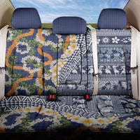 Hawaiian Plumeria Lei Back Car Seat Cover Kakau Motifs and Palaka Half Style Blue Color LT03 One Size Blue - Polynesian Pride